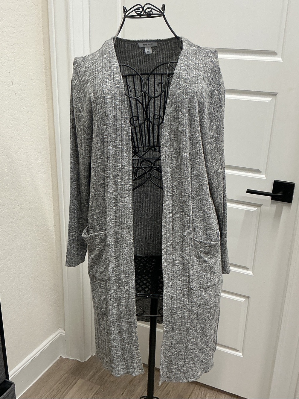 Nine West Grey Open-Front Knit Cardigan